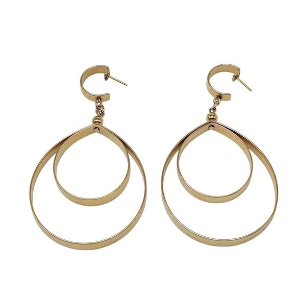 Gold Tone Napier Double Loop Drop Earrings With Stud Back Closure - Picture 1 of 5
